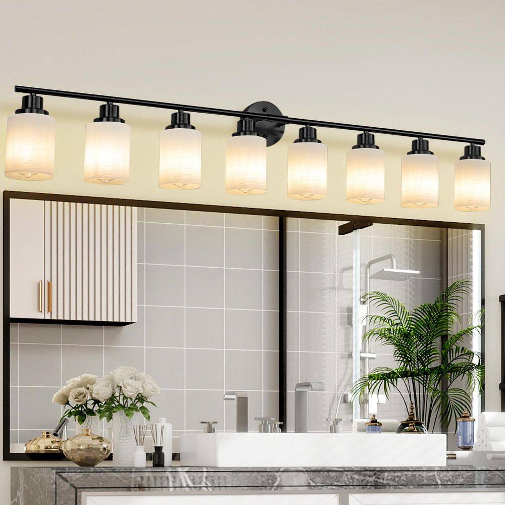 52 in. 8-Light Black Vanity Lights Wall Sconces with Frosted White Glass Shades for Bathroom Room Lighting (No Bulbs) price history on PriceWatchPro