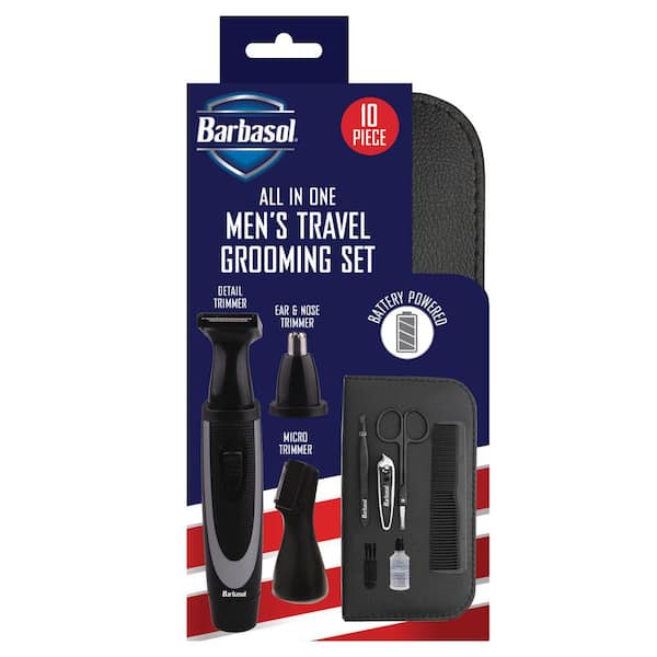 Barbasol All-In-One Men's Grooming Kit, Travel Case, Oil and Brush (10-Piece)
