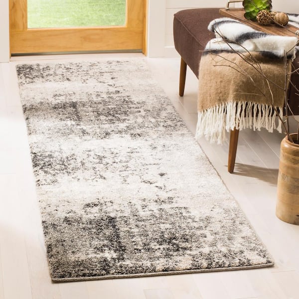 Retro Light Gray/Gray 2 ft. x 9 ft. Floral Runner Rug