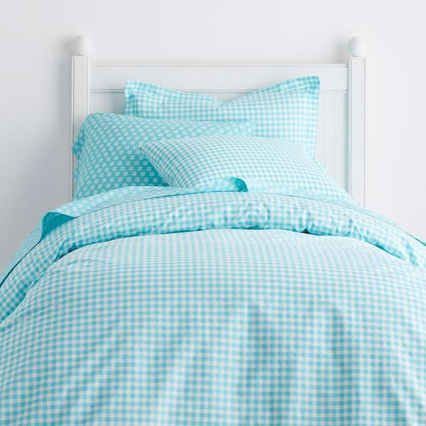Cstudio Home by The Company Store Gingham Turquoise Cotton Percale Queen Duvet Cover