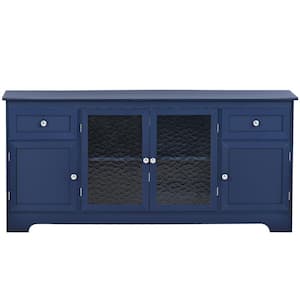 59 in. Modern Navy TV Stand 2-Storage Drawers Fits TV's up to 65 in. with 2-Glass Door Locker