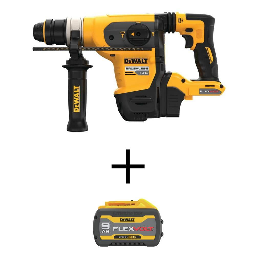 DEWALT Flexvolt 60V Max Cordless 1-1/4 in. SDS Plus Rotary Hammer with Flexvolt 20V/60V Max Lithium-Ion 9.0 Ah Battery