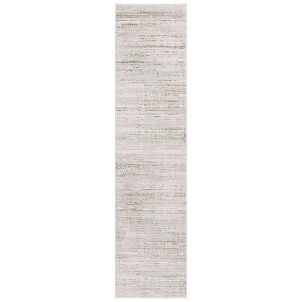 Prestige 2 ft. x 10 ft. Ivory/Light Green Distressed Striped Runner Rug
