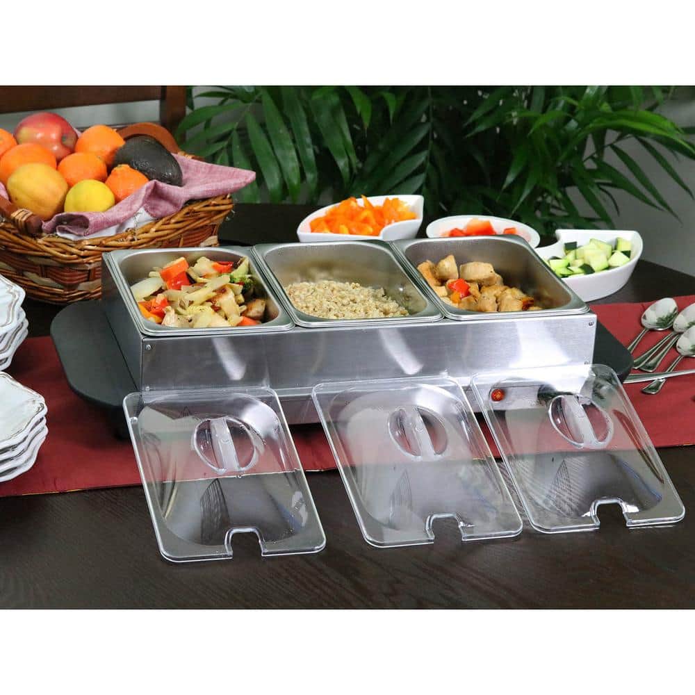 MegaChef Stainless Steel Buffet Server with 3 Sectional Trays