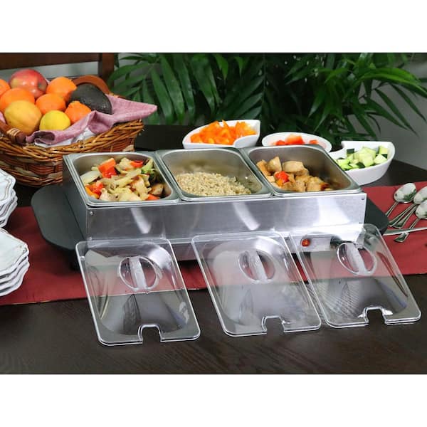 MegaChef 1.5 L Stainless Steel Warming Tray with 3 Crocks 985103786M - The  Home Depot