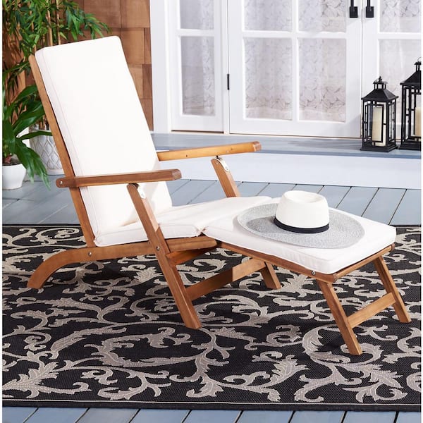 Palmdale Natural 1-Piece Wood Outdoor Chaise Lounge Chair with Beige Cushion
