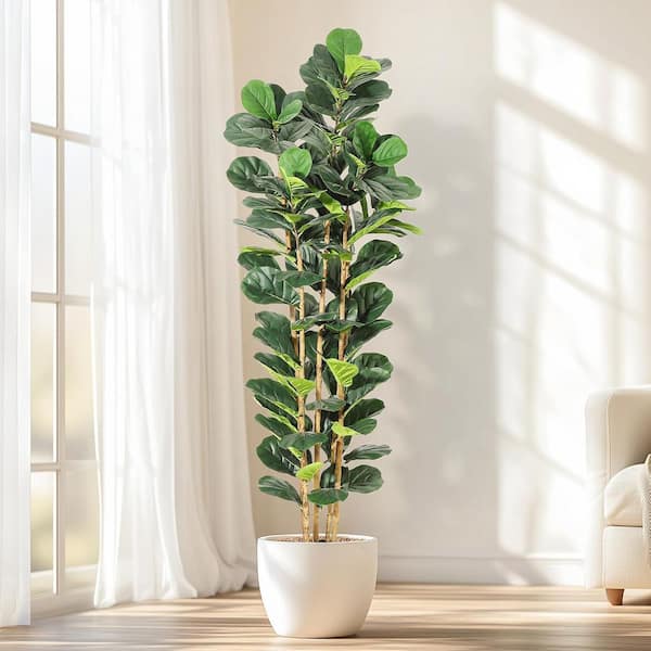 MOVECOM 7 ft Faux Fiddle Leaf Fig Tree with Planter,Tall Artificial Plants for Home Decor Indoor,Large Fake Floor Tree