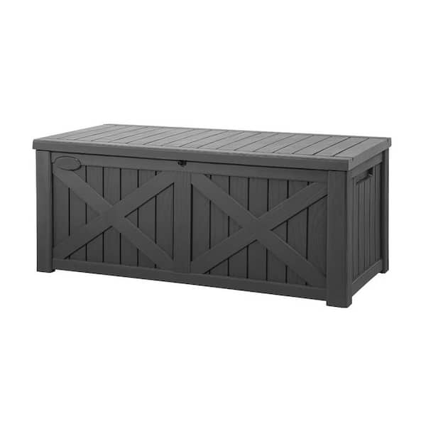 Unbranded 120 Gal. Large Dark Gray Resin Deck Box with X-Shaped Front and Lockable Lid