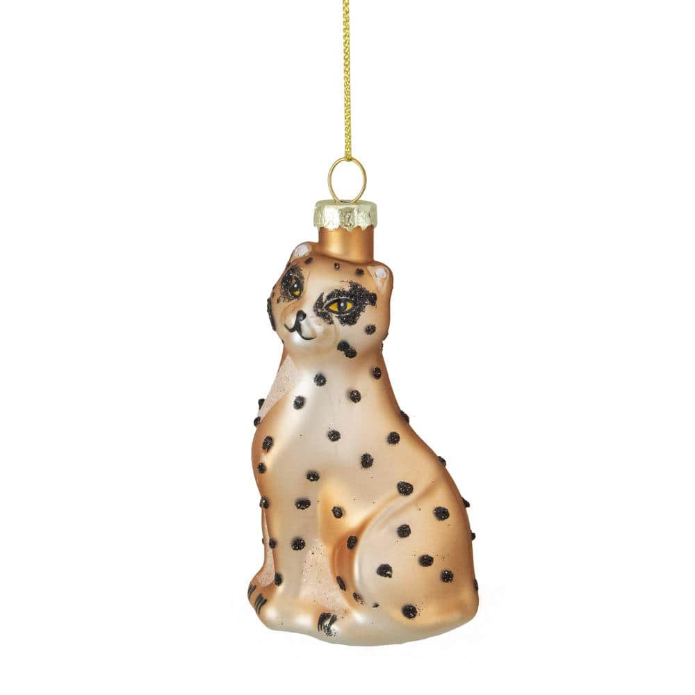 Northlight 4 in. Orange and Black Glass Leopard Christmas Ornament ...