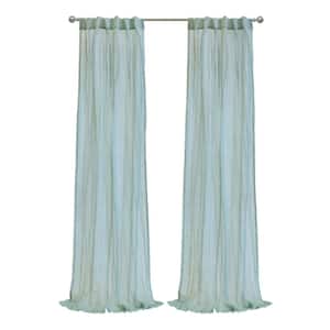 Paloma Pale Thyme Polyester Broomstick Crushed 52 in. W x 108 in. L Dual Header Indoor Sheer Curtain (Single Panel)