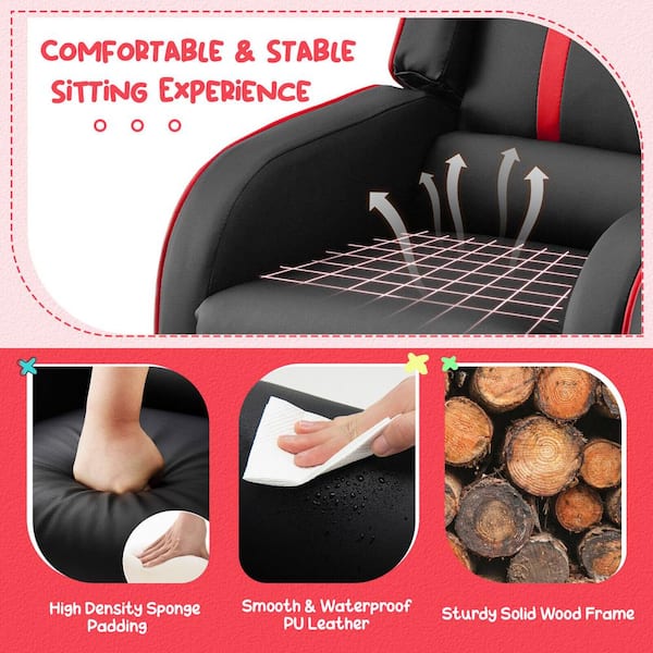 Cozy Kids' Reclining Chair w/ Adjustable Backrest & Footrest & Side Pocket  Brown