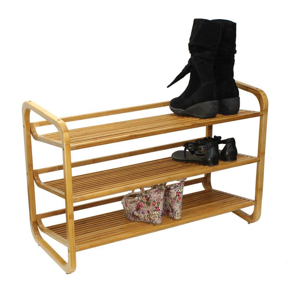 20 in. H 12-Pair 3-Tier Brown Bamboo Shoe Rack
