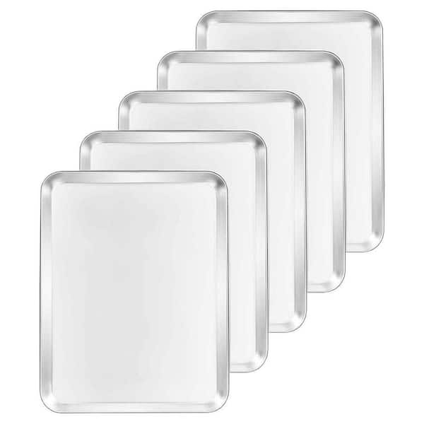 1 qt. Silver Stainless Steel Bakeware Baking Sheets Set 5 Piece Oven Safe Dishwasher Safe Healthy Easy Clean with Rack