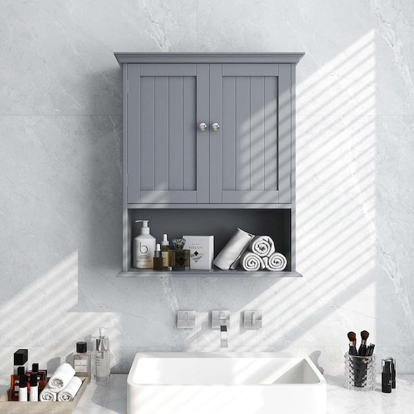23.5 in. W x 8 in. D x 28 in. H Bathroom Storage Wall Cabinet Medicine Storage Organizer in Grey