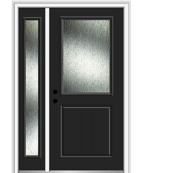 MMI Door 48 in. x 80 in. Right-Hand Inswing Rain Glass Black Fiberglass Prehung Front Door on 4-9/16 in. Frame
