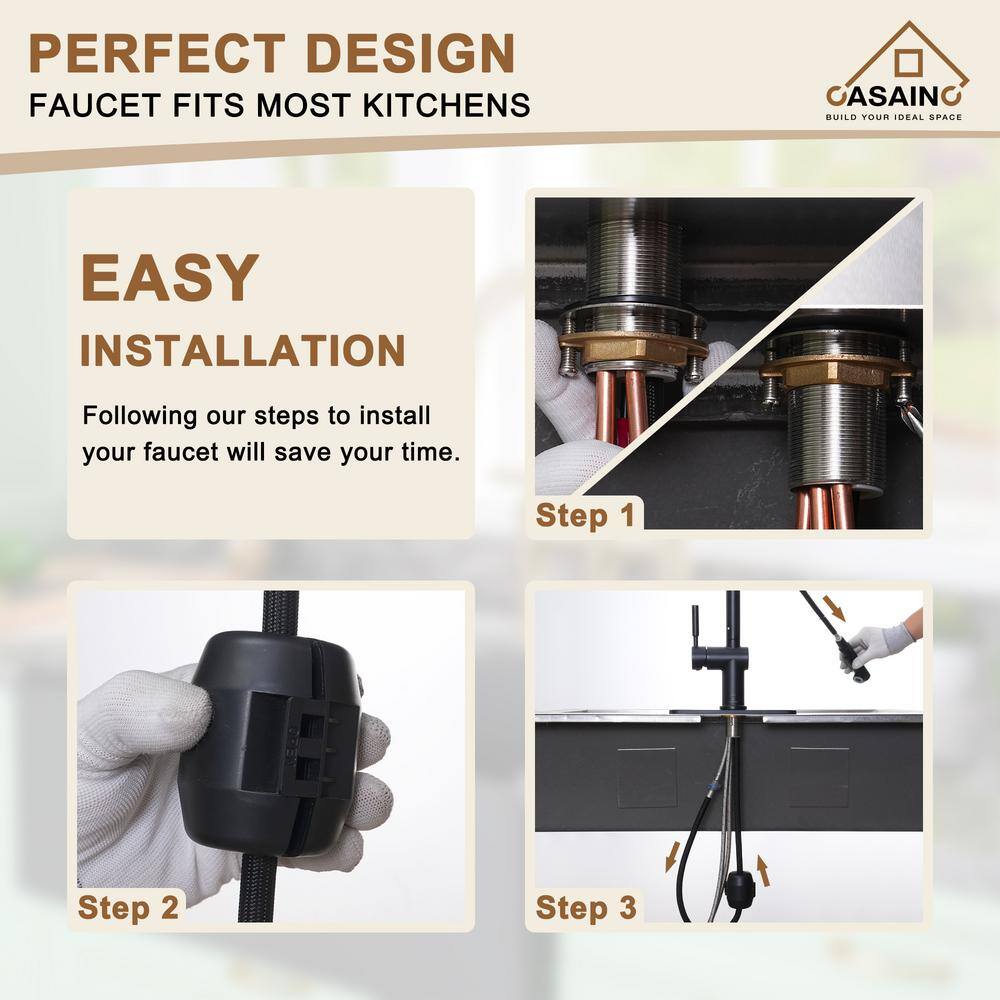 Matte Black Single-Handle Pull-Out Kitchen Faucet with Deck Plate