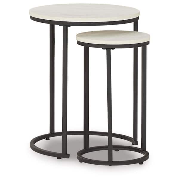 Signature DESIGN BY ASHLEY Briarsboro 18.13 in. White/Black Round Wood Nesting End Table (Set of 2)