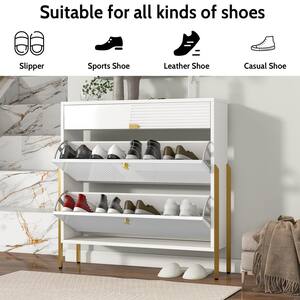 39.00 in. H x 37.80 in. W White Shoe Storage Cabinet with 2 Flip Drawers and 1 Slide Drawer