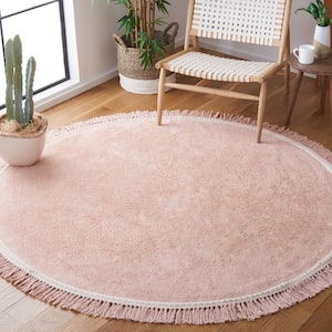 Easy Care Pink/Ivory 6 ft. x 6 ft. Machine Washable Solid Color Round Area Rug