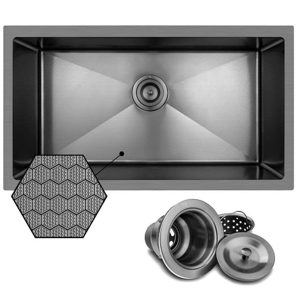HEX 32 in. Undermount Single Bowl Gunmetal Black Stainless Steel Kitchen Sink with Faucet