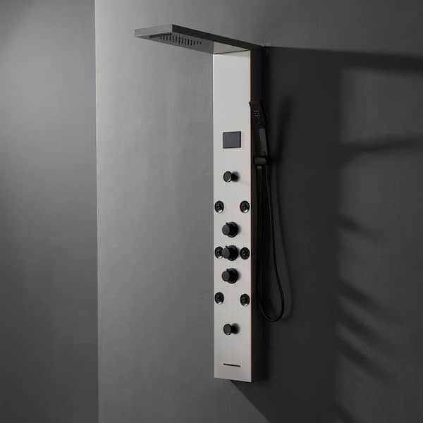 5-in-1, 8-Jet Shower Panel Tower System with Rainfall Waterfall Shower Head, and Massage Body Jets in Black Nickel