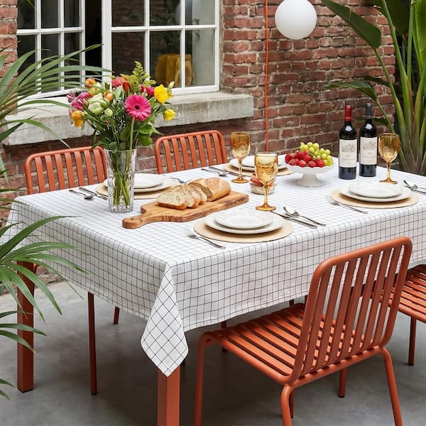 52'' X 90'' Spring Tablecloth White Vinyl Tablecloths with Flannel Backing Wipeable Spillproof Plastic Table Cover