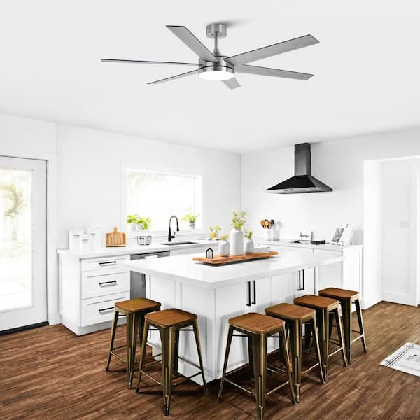 60 in. Indoor Integrated LED Nickel Reversible Ceiling Fan with Light and Remote Control