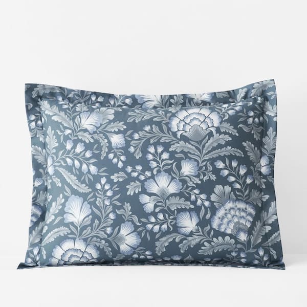 The Company Store Legends Hotel Winter Damask Wrinkle-Free Sateen Blue Cotton King Sham