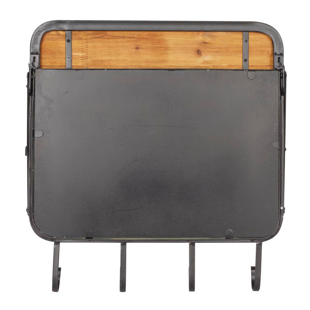 Industrial Brown Metal and Wood Wall Hook with Mirror