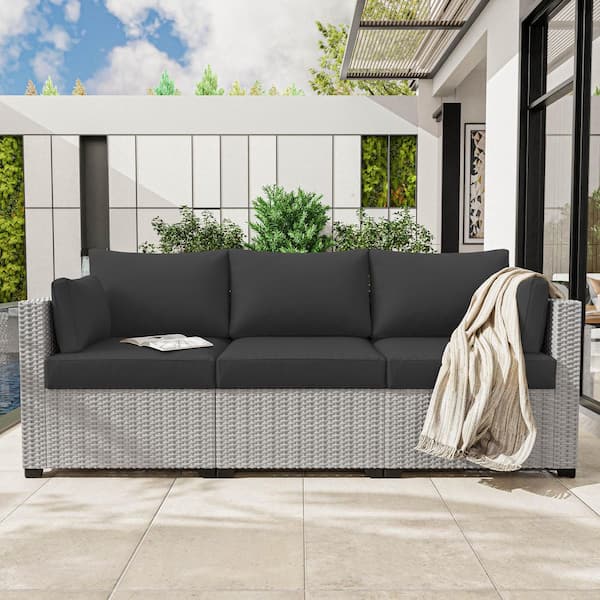 25.6 in. x 23.6 in. x 4 in. (8-Piece) Deep Seating Outdoor Lounge Chair Sofa Cushion with Lumber Pillow Cushion Grey