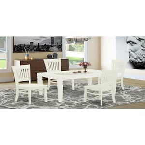 5-Piece Rectangle Linen White Finish Solid Wood Top Dining table with 4 Chairs with Butterfly Leaf Slat Back