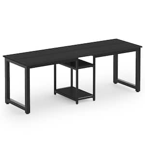 Halseey 78 in. Rectangular Black Wood Computer Desk Two Person Writing Desk with Metal Frame and Storage Shelves
