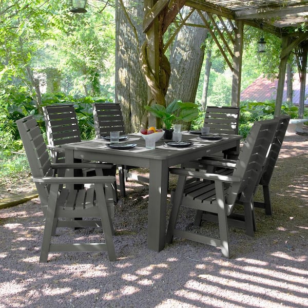 Highwood Weatherly Coastal Teak 7-Piece Recycled Plastic Rectangular Outdoor Dining Set