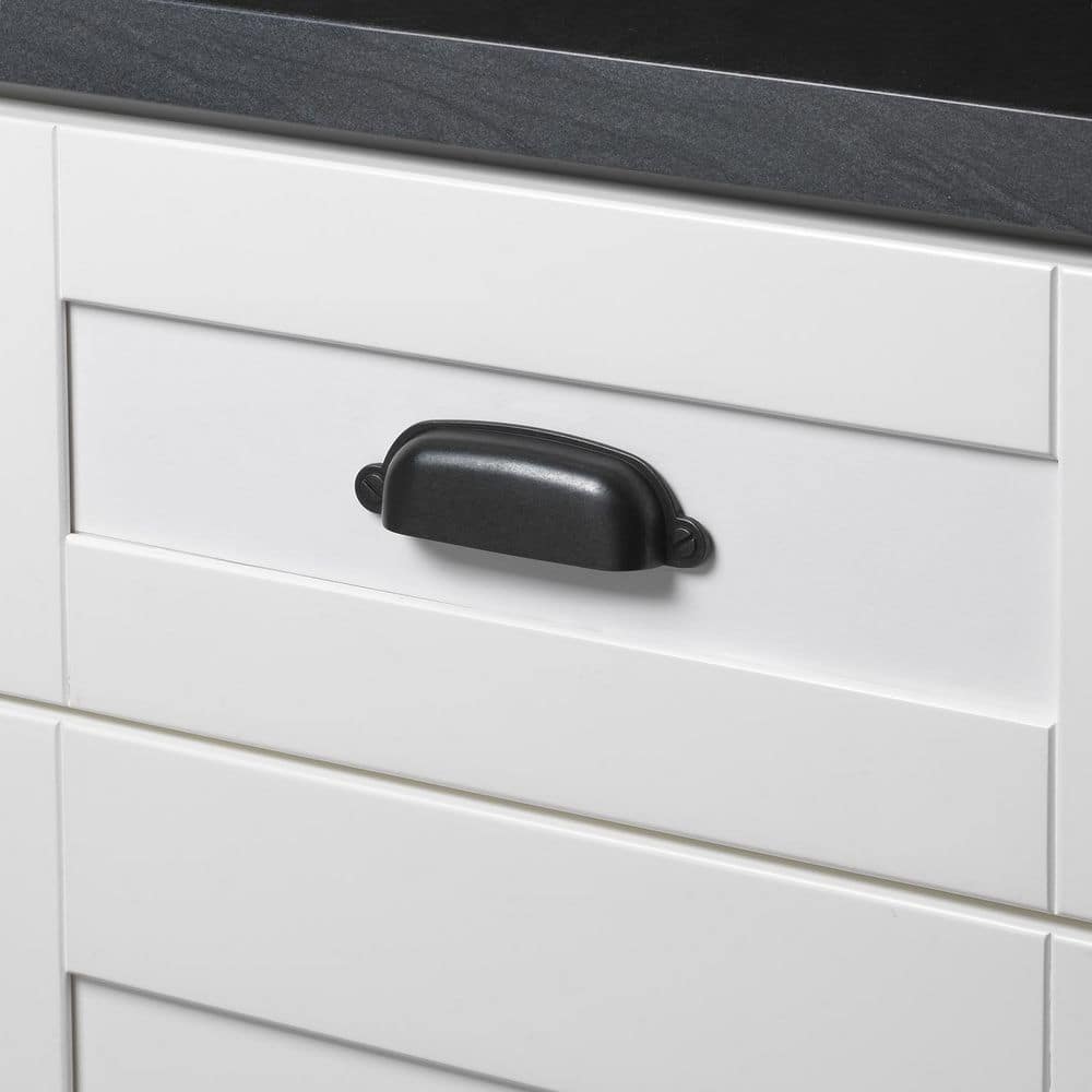 Matte Black 3.5'' Center-to-Center Cup Pull with Mounting Hardware