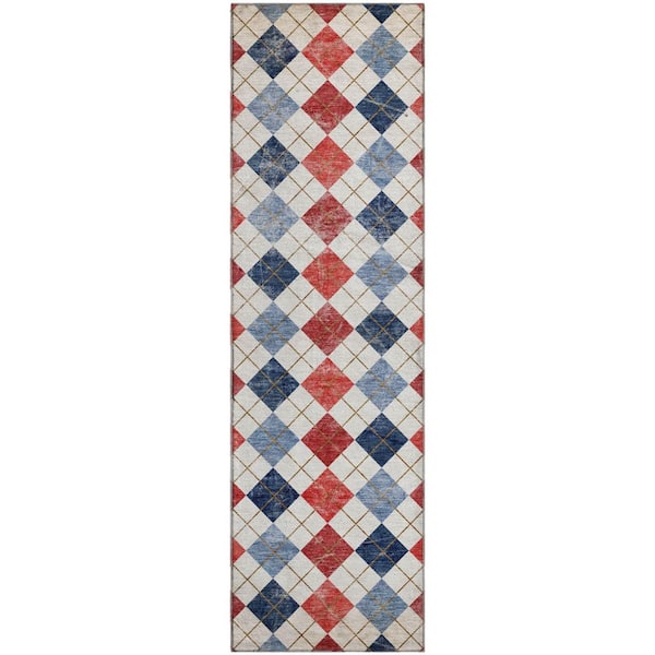 Mayfield Premium Machine Washable Abstract AMF2237 Red 2 ft. x 7 ft. Runner Rug