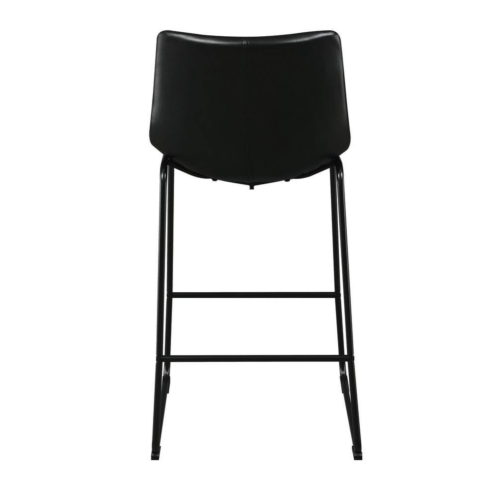 Rustic Industrial Black Metal Bar Stool with Faux Leather