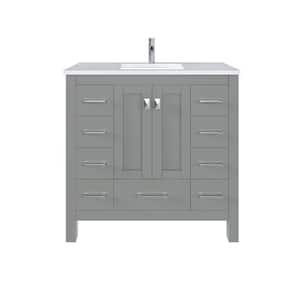 Hampton 36 in. W x 18 in. D x 34 in. H Bathroom Vanity in Gray with White Quartz Vanity Top and White Undermount Sink