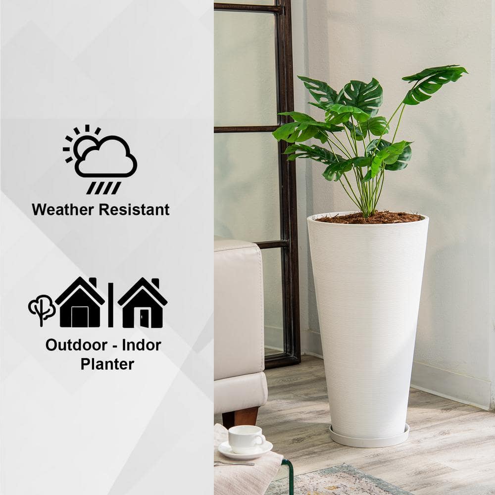 White Tall Round Self-Watering Indoor/Outdoor Planters Set