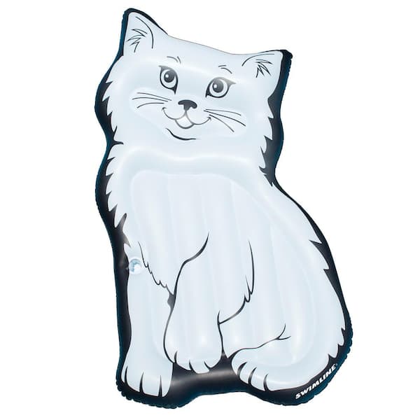 Swimline White Oval Vinyl Inflatable Purrrfect Kitty Mattress Raft Float for Swimming Pool and Lake