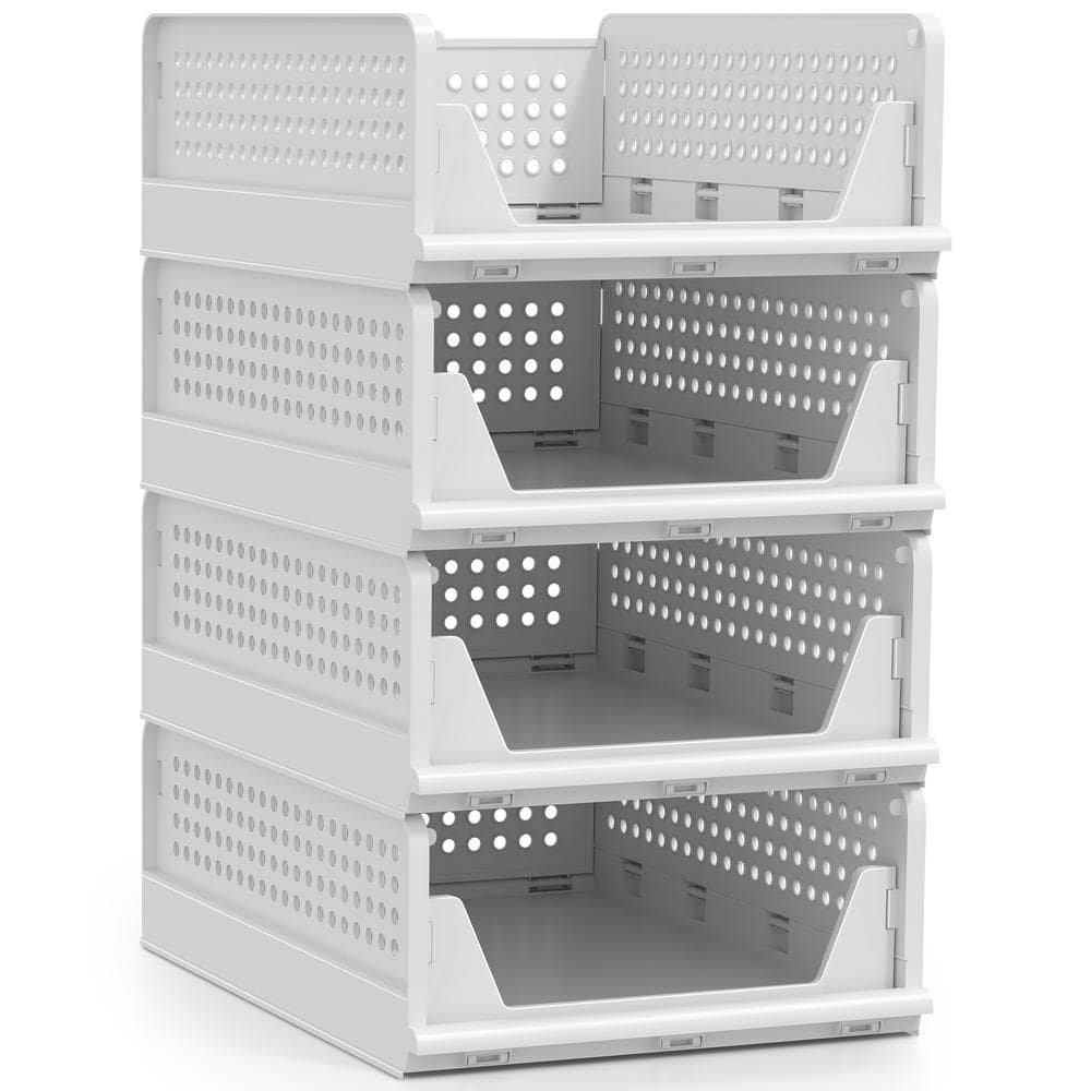 Small 4 Pack Shelf Organizer-Stackable Open Front Closet Shelves for Clothe