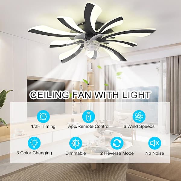 27.55 in. Indoor Black Low Profile Modern Ceiling Fan with Dimmable Integrated LED and Remote Included for Living Room