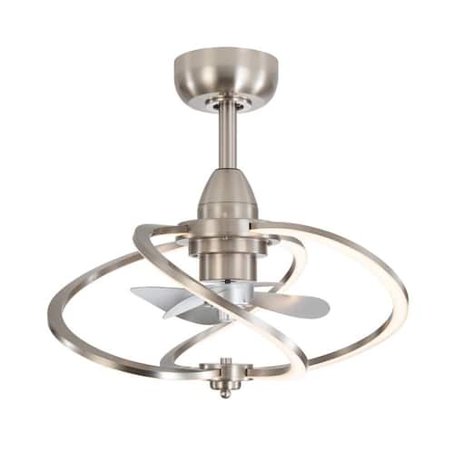 20 in. Integrated LED Indoor Brushed Nickel Modern Caged 6-Speed Ceiling Fan with Light and Remote Control Included Lighting