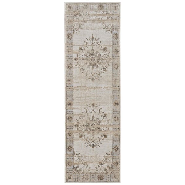 2 x 8 Brown, Ivory Oriental Runner Rug