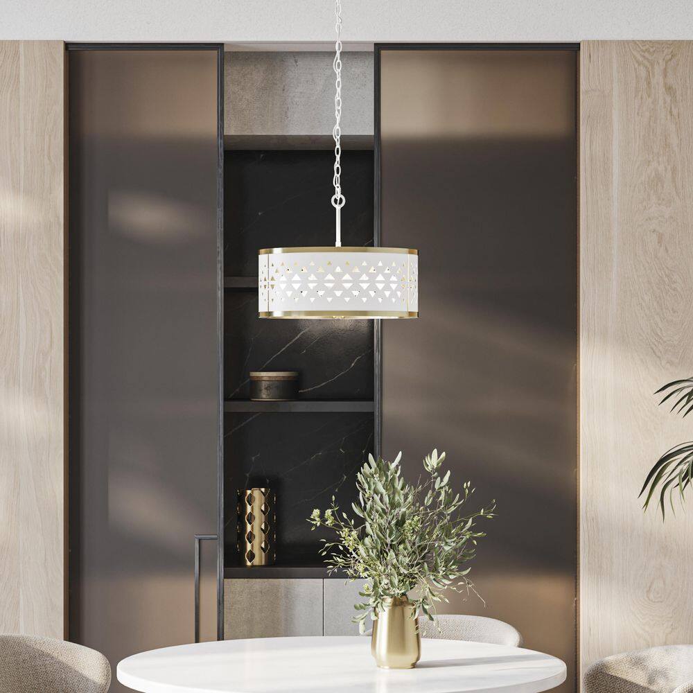 Avec 18" Champagne Bronze and White Metal Drum Pendant Light