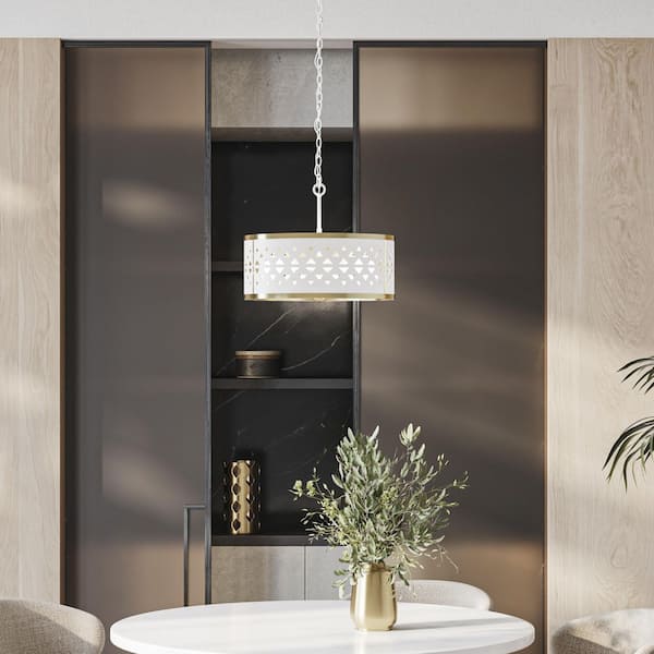 Progress Lighting Avec 3-Light Champagne Bronze Modern/Contemporary Drum Medium Hanging Pendant Light