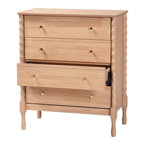 Baxton Studio Laurent Beech Brown 4-Drawer 32.7 in. Chest of