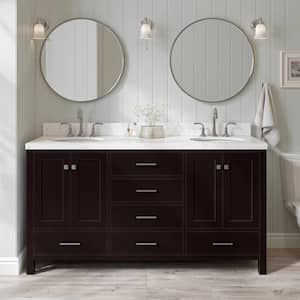 Cambridge 66.25 in. W x 22 in. D x 36 in. H Double Sink Freestanding Bath Vanity in Espresso with Carrara Quartz Top