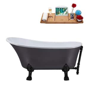55 in. Acrylic Clawfoot Non-Whirlpool Bathtub in Matte Grey With Matte Black Clawfeet And Matte Black Drain