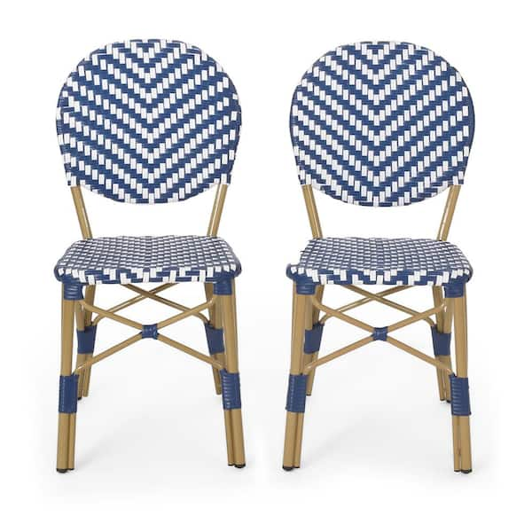 blue and white outdoor chairs