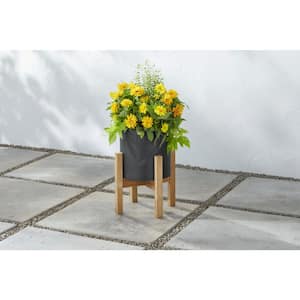 10 in. Clementine Medium Black Ceramic Planter (10 in. D x 16 in. H) with Wood Stand